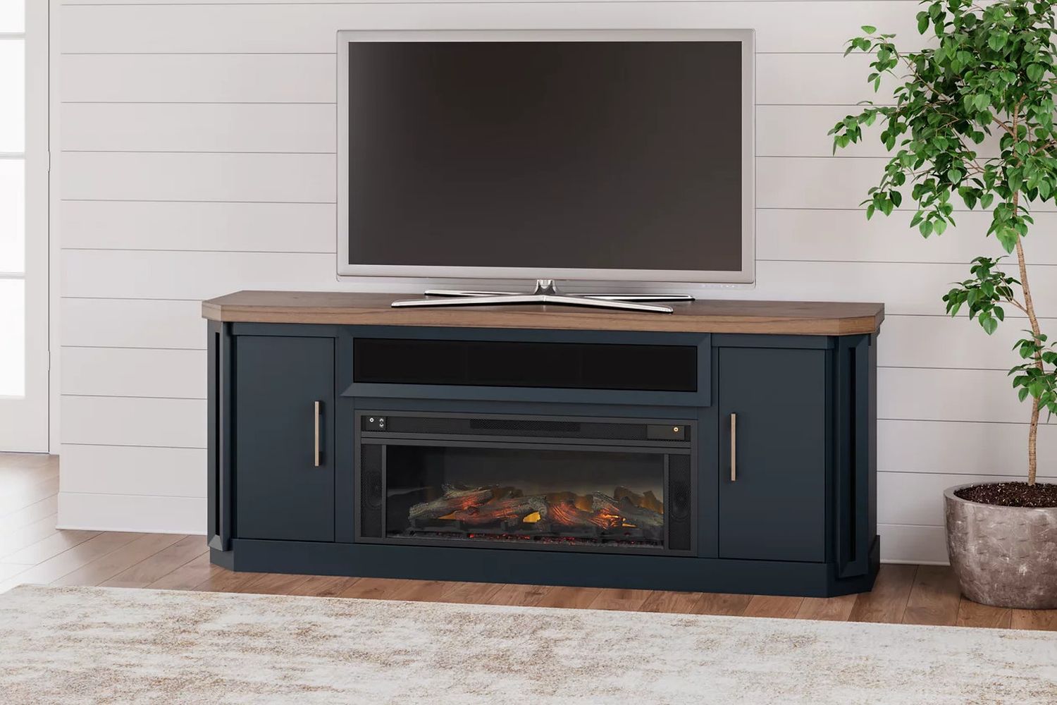 Landocken 83" TV Stand with Electric Fireplace In Two-tone W402W1
