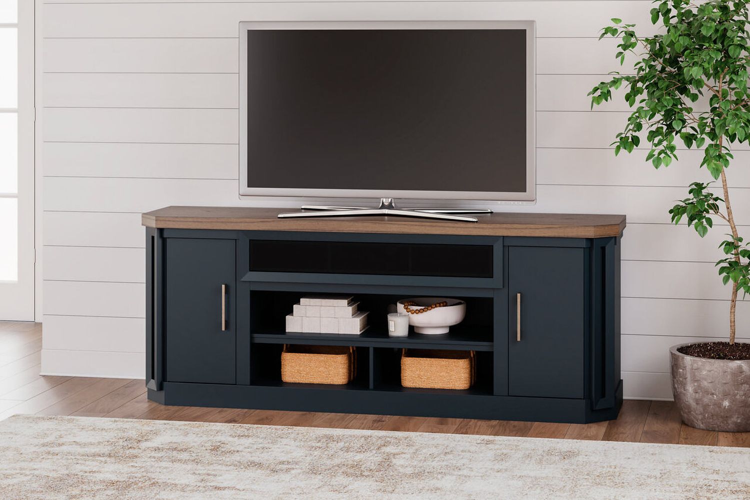 Landocken 83" TV Stand with Electric Fireplace In Two-tone W402W1