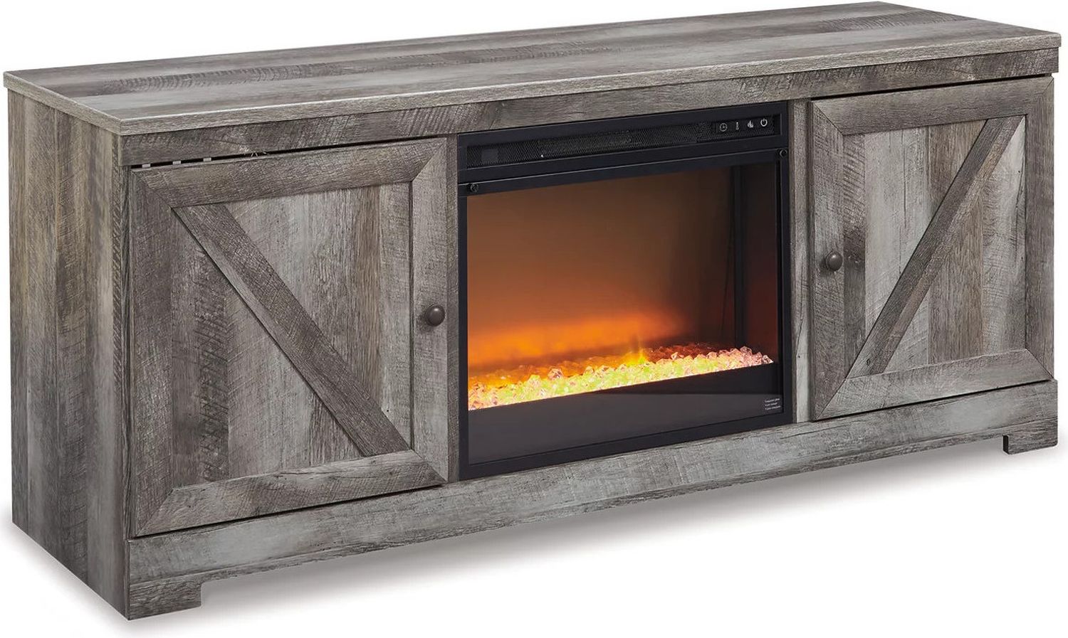 Wynnlow Gray Lg Tv Stand with Glass and Stone Fireplace Insert W440W4