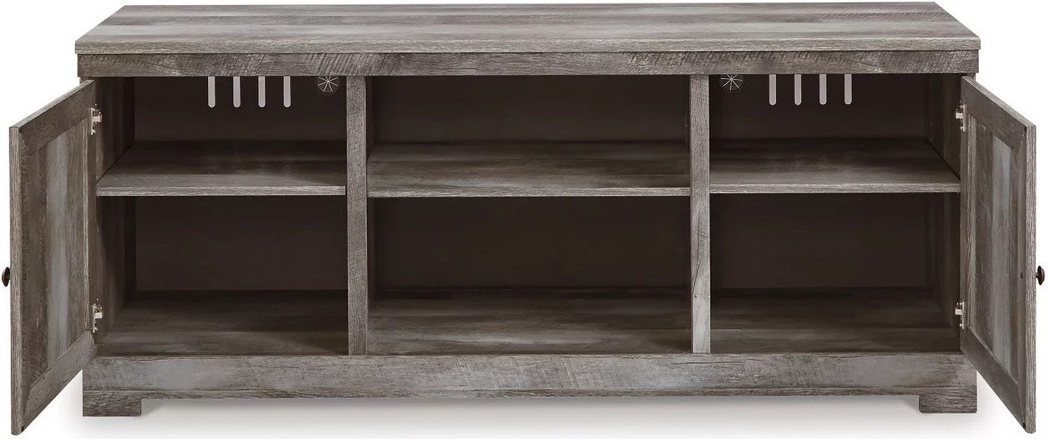 Wynnlow Gray Lg Tv Stand with Glass and Stone Fireplace Insert W440W4