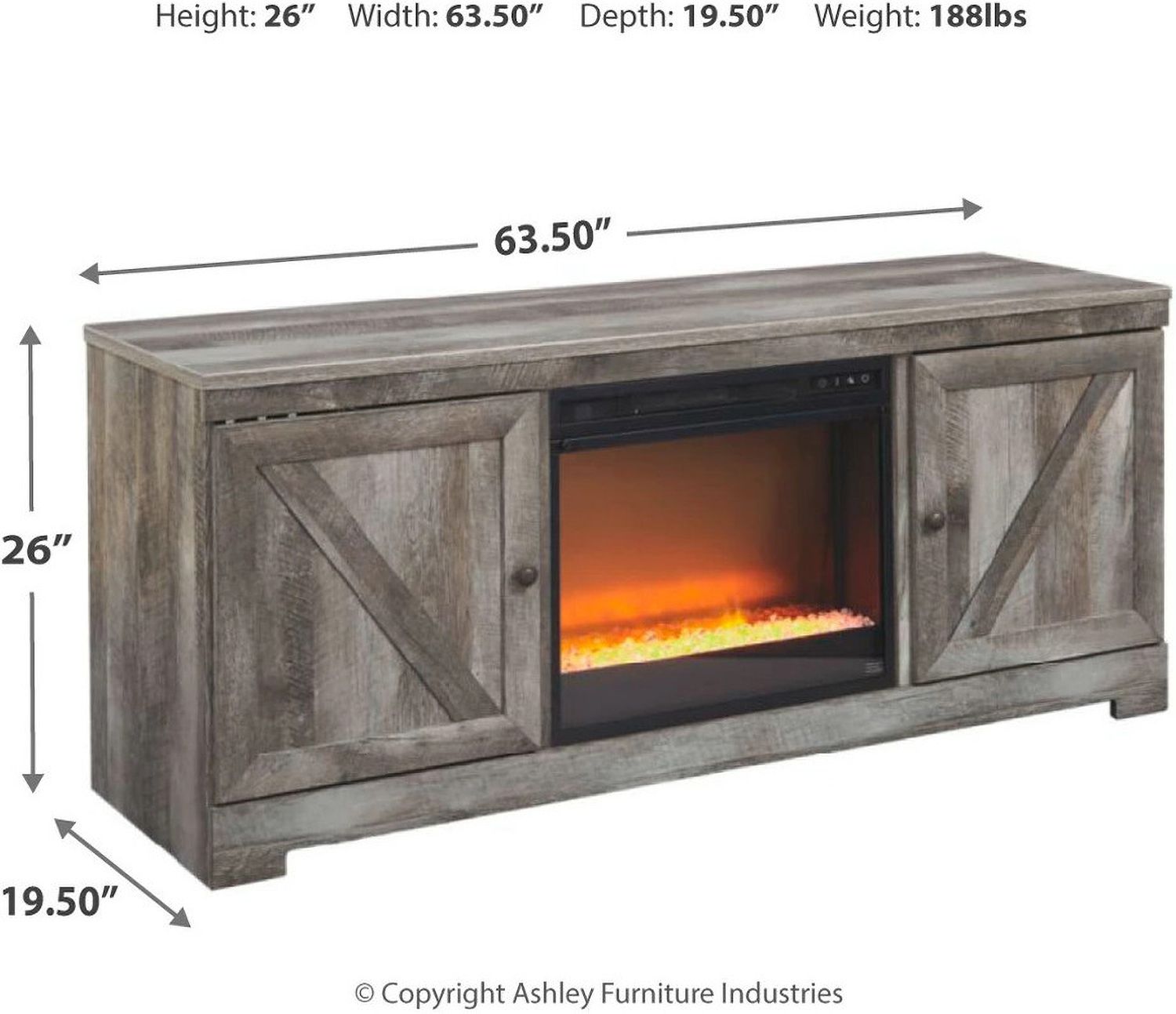 Wynnlow Gray Lg Tv Stand with Glass and Stone Fireplace Insert W440W4