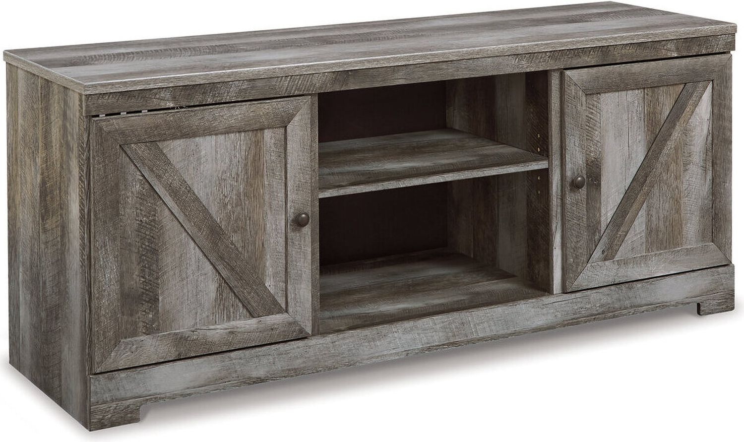 Wynnlow Gray Lg Tv Stand with Glass and Stone Fireplace Insert W440W4