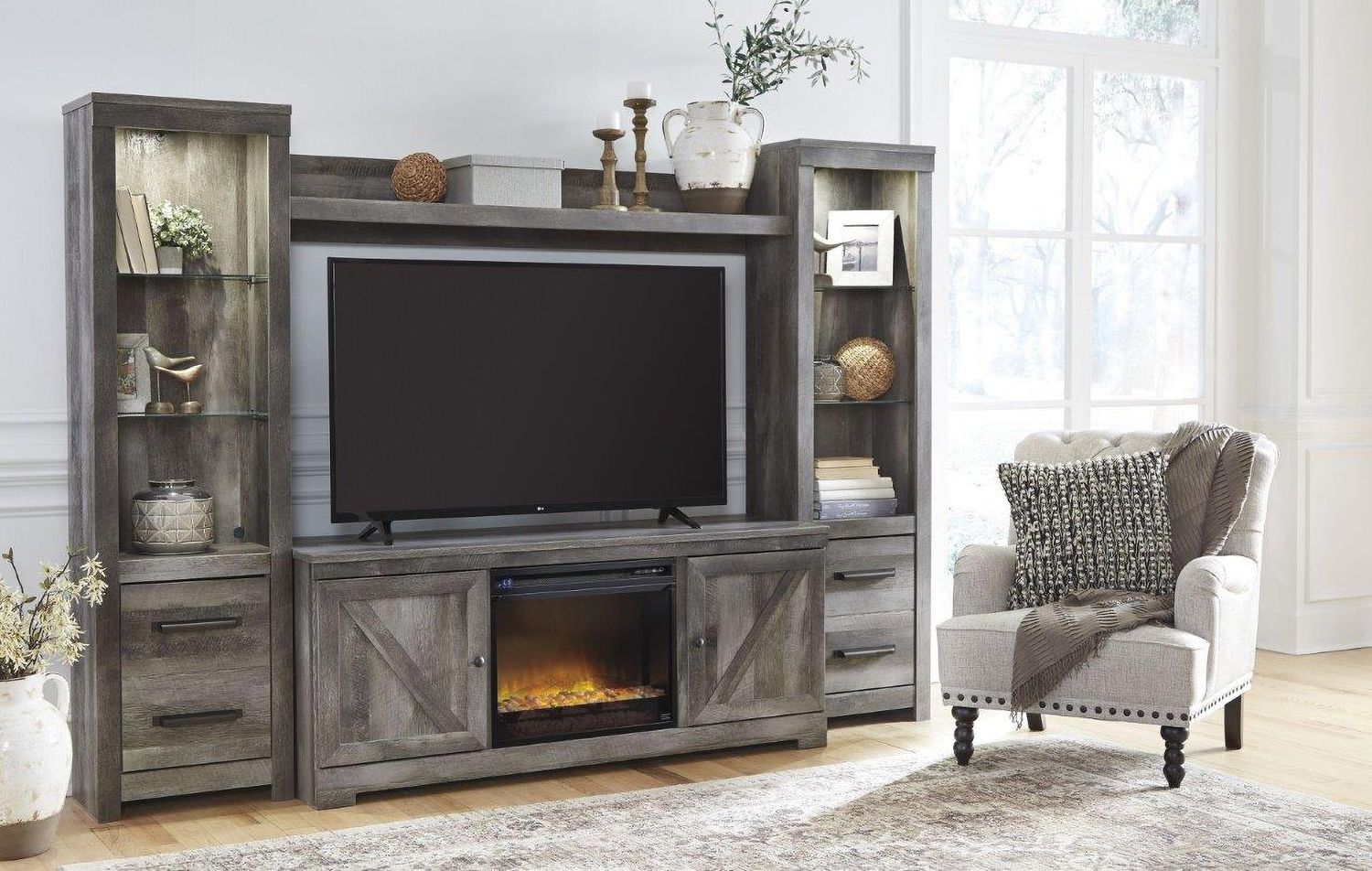 Wynnlow Gray 5 Piece Entertainment Wall Unit with Electric Fireplace W440W5