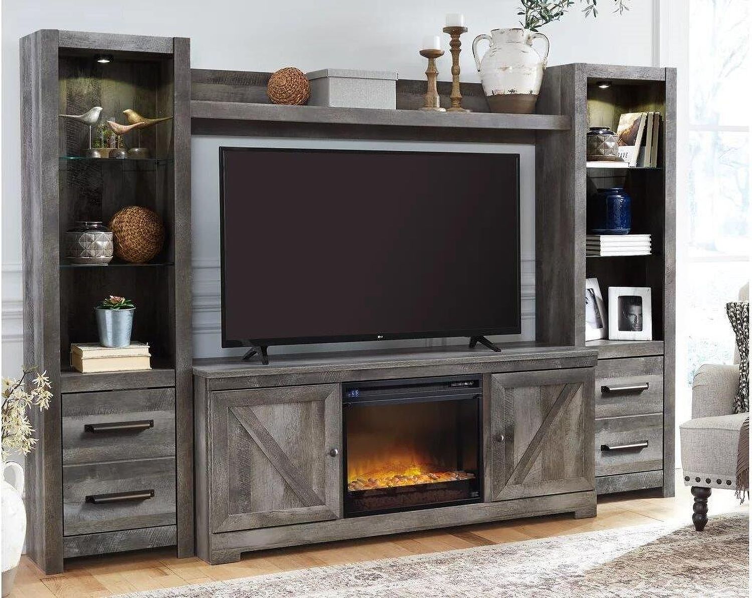 Wynnlow Gray 5 Piece Entertainment Wall Unit with Electric Fireplace W440W5