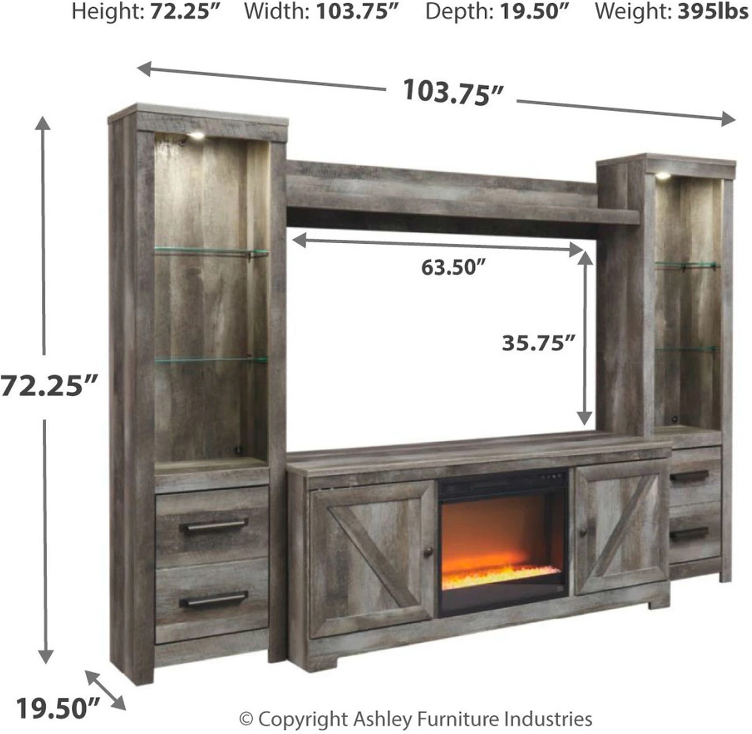 Wynnlow Gray 5 Piece Entertainment Wall Unit with Electric Fireplace W440W5
