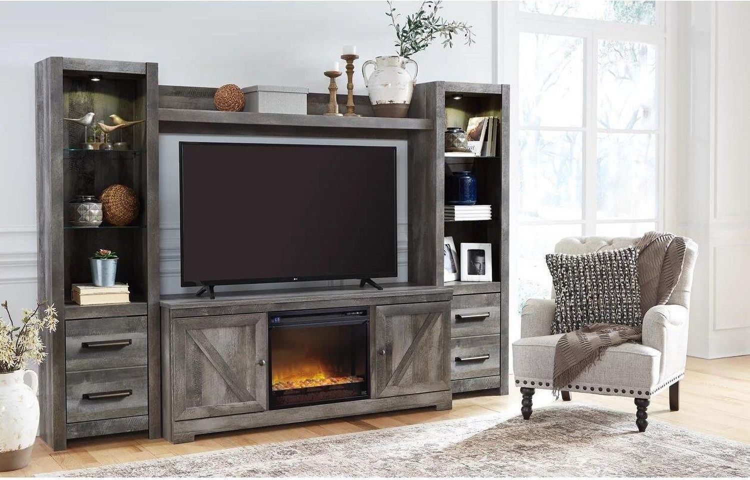 Wynnlow Gray 5 Piece Entertainment Wall Unit with Electric Fireplace W440W5