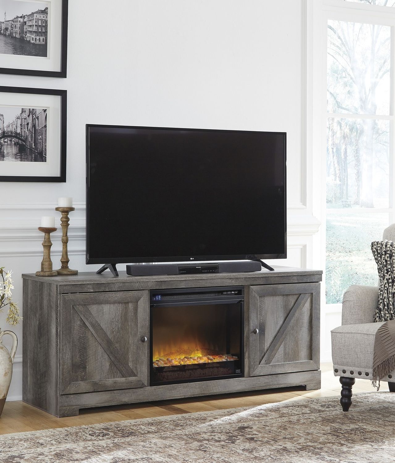 Wynnlow Gray 5 Piece Entertainment Wall Unit with Electric Fireplace W440W5