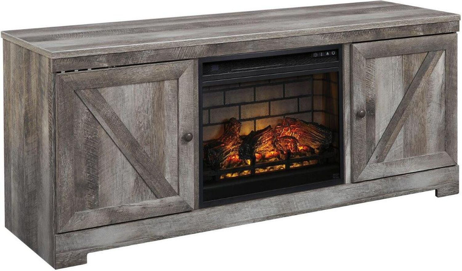 Wynnlow Rustic Gray 63 Inch TV Stand With Electric Infrared Fireplace W440W9
