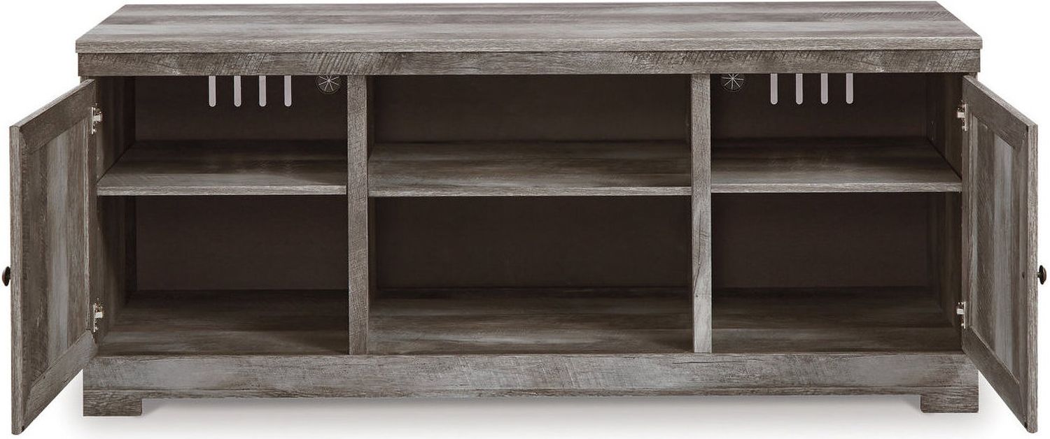 Wynnlow Rustic Gray 63 Inch TV Stand With Electric Infrared Fireplace W440W9