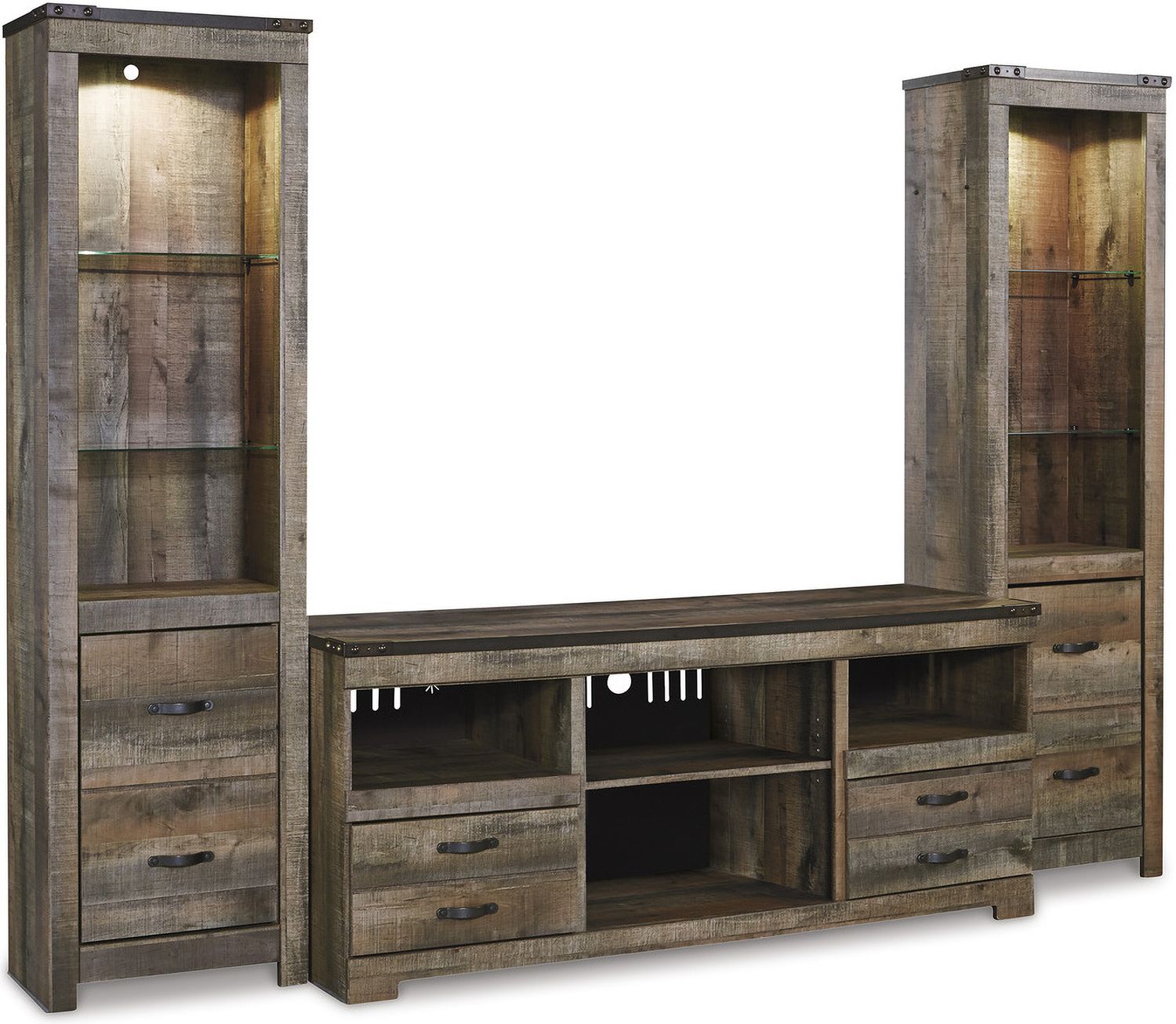 Trinell 4-Piece Entertainment Center with Electric Fireplace In Brown W446W10