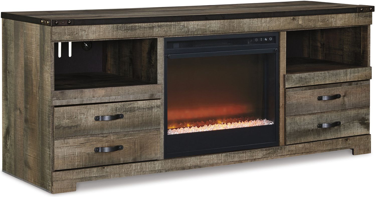 Trinell 4-Piece Entertainment Center with Electric Fireplace In Brown W446W10