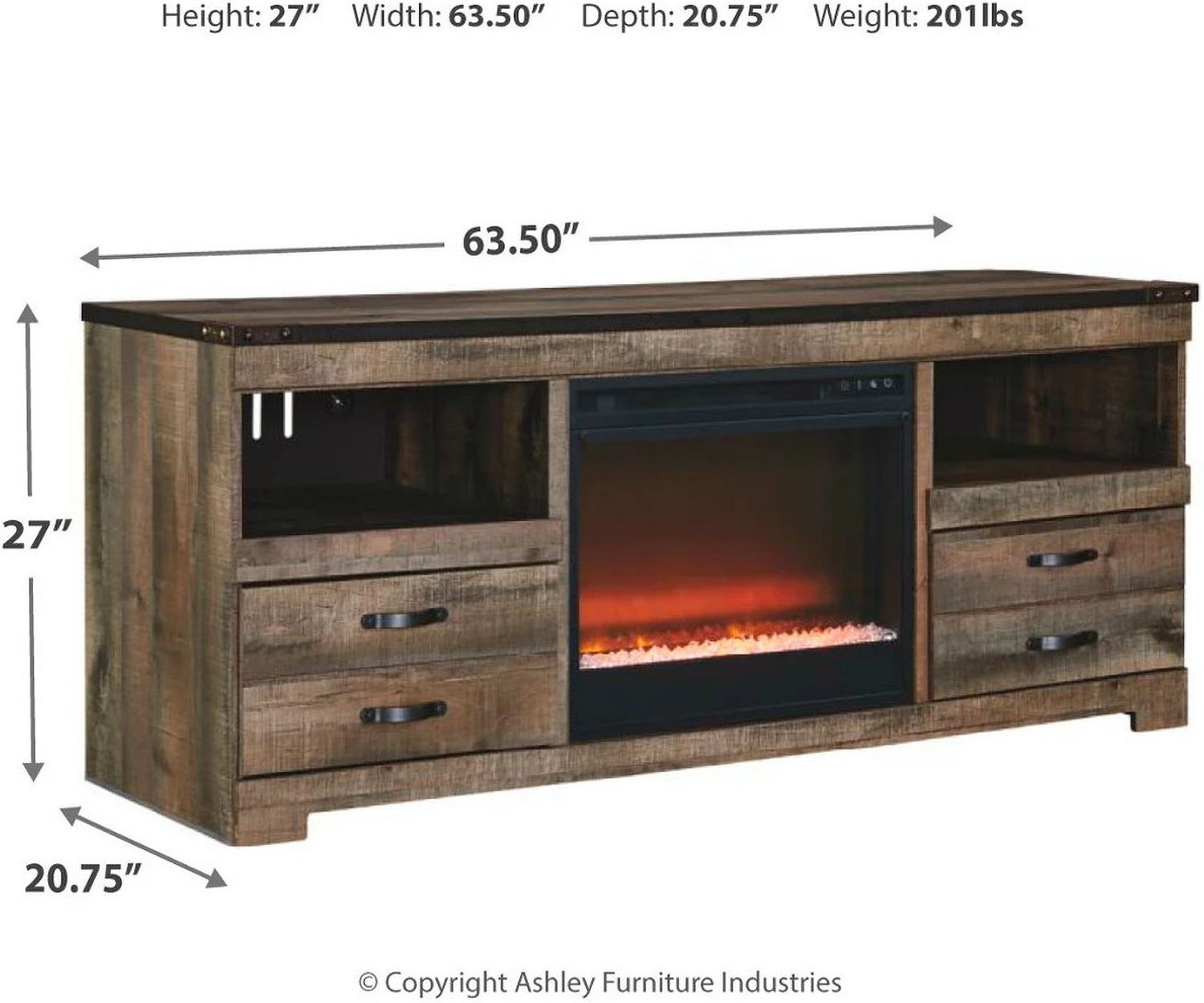 Trinell Brown LG TV Stand With Glass/Stone Fireplace Insert W446W5