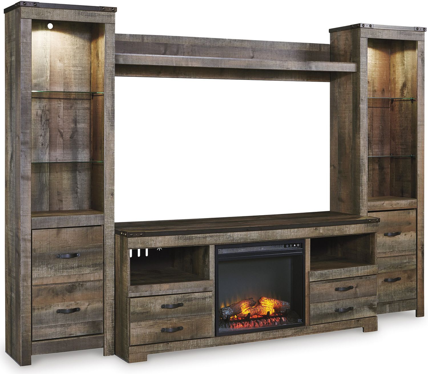 Trinell Brown 5 Piece Entertainment Wall Unit with Fireplace W446W8