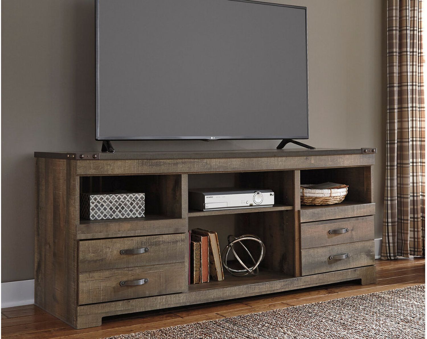 Trinell Brown 5 Piece Entertainment Wall Unit with Fireplace W446W8