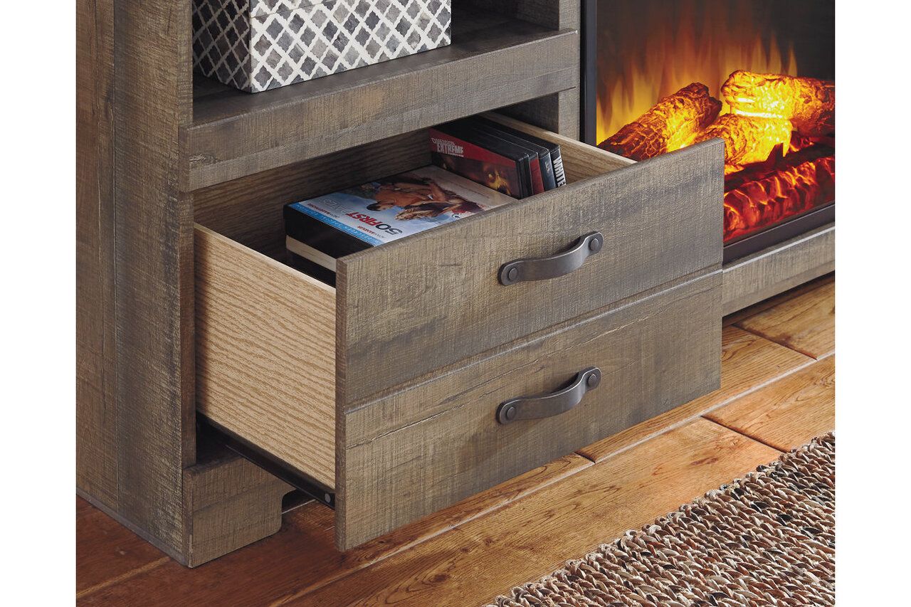 Trinell Brown 5 Piece Entertainment Wall Unit with Fireplace W446W8