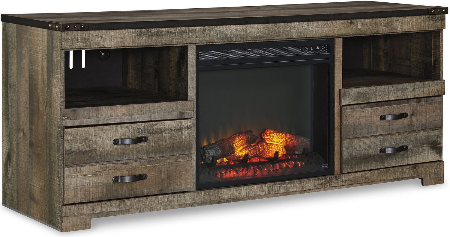 Trinell Brown Lg TV Stand With Fireplace Insert W446W9