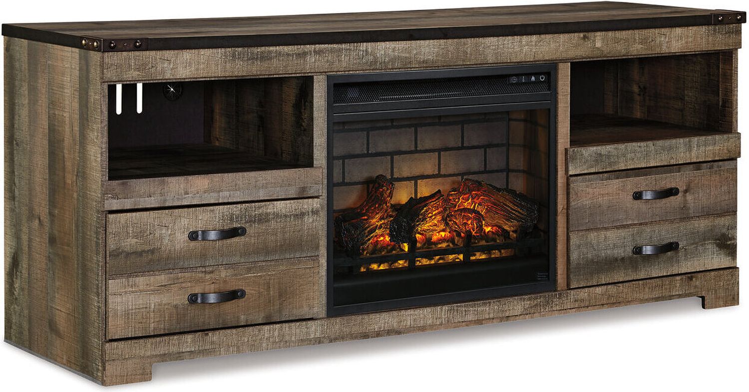 Trinell Brown Lg TV Stand With Fireplace Insert W446W9