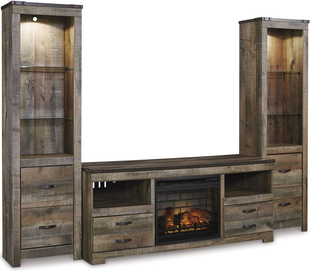 Trinell Brown Lg TV Stand With Fireplace Insert W446W9