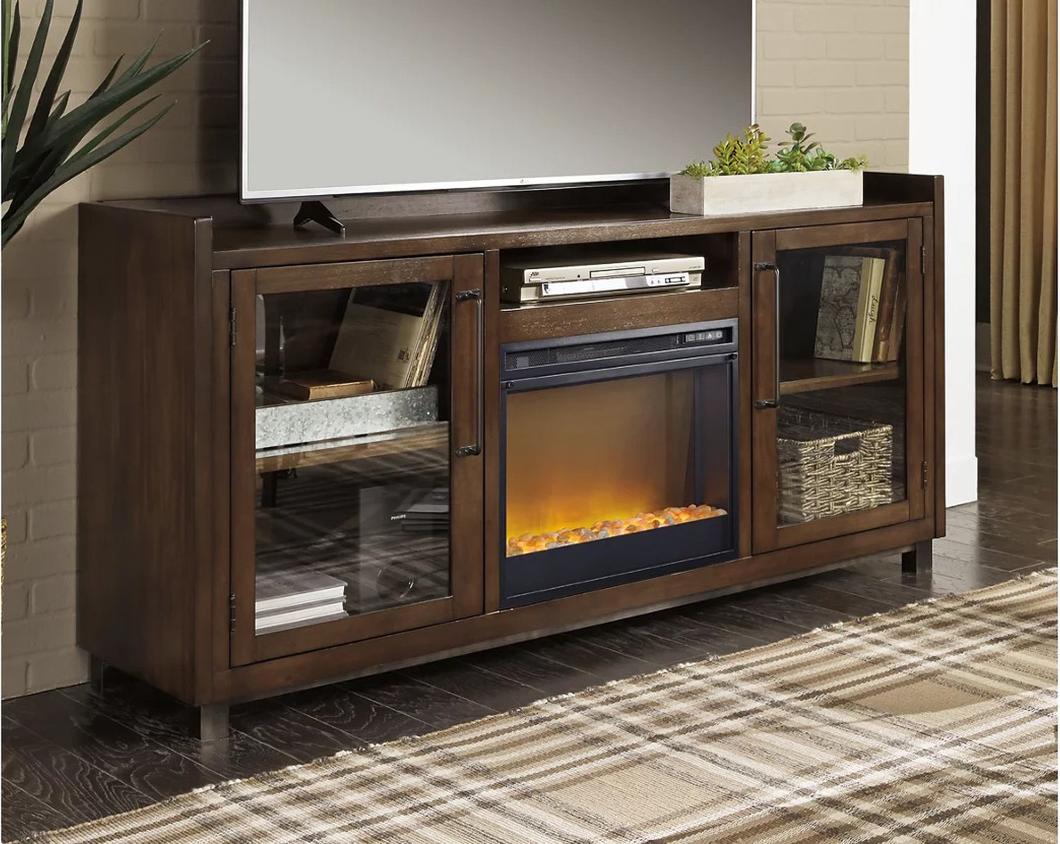 Starmore Brown 70 Inch TV Stand With Electric Fireplace W633W4