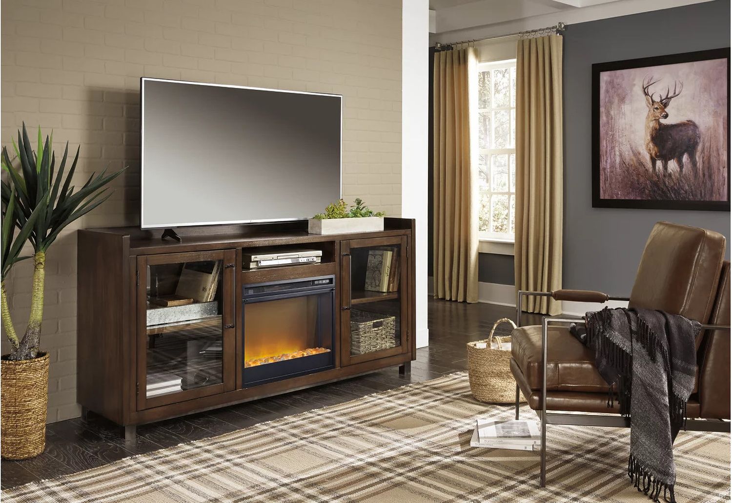 Starmore Brown 70 Inch TV Stand With Electric Fireplace W633W4