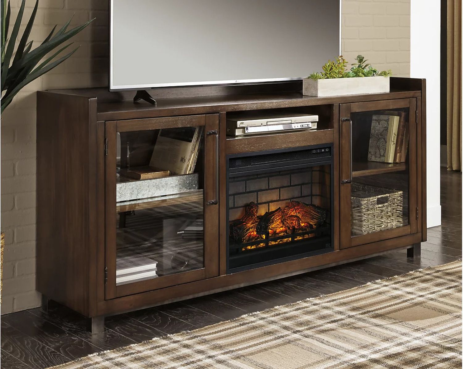 Starmore Brown 70 Inch TV Stand With Electric Infrared Fireplace W633W5