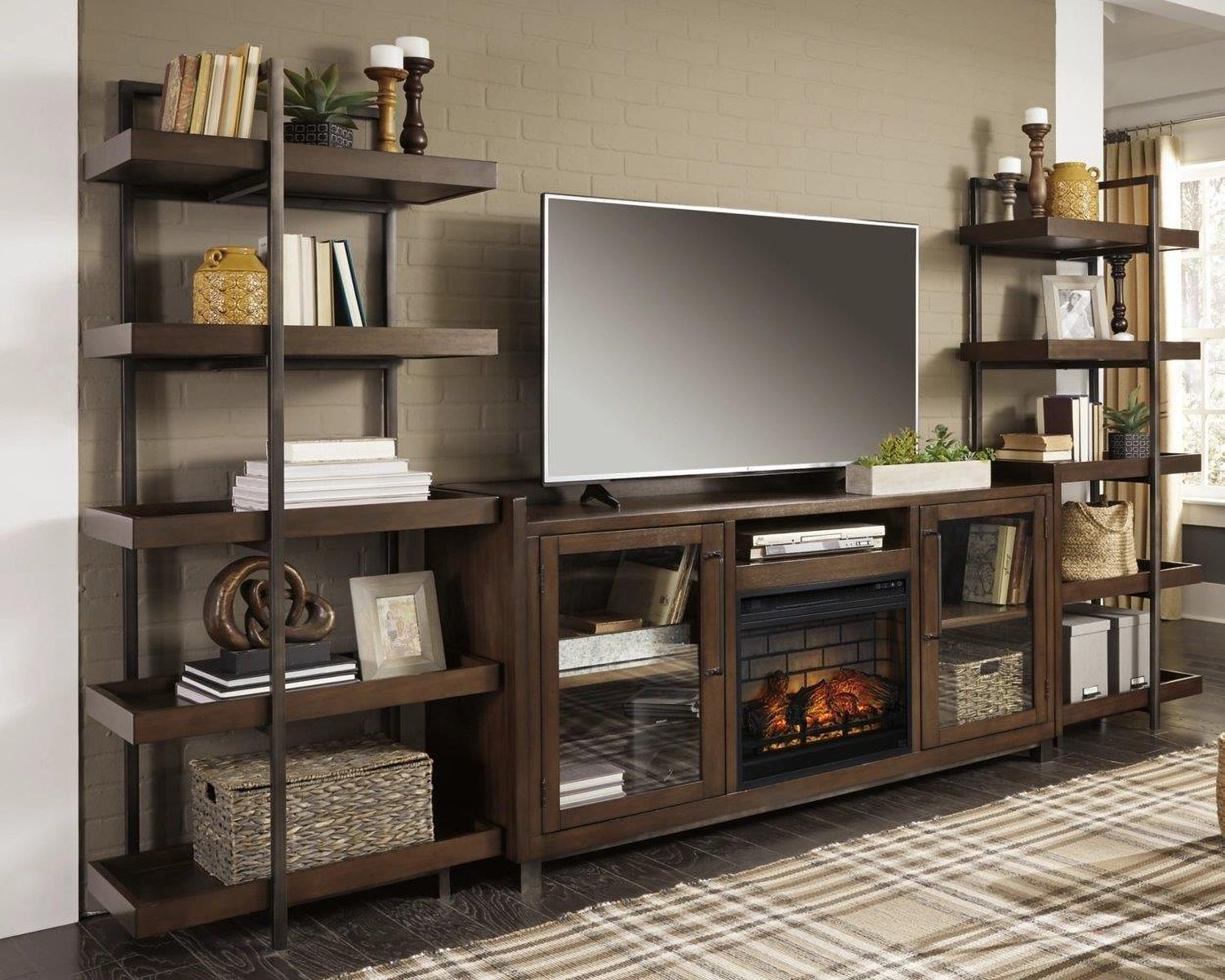 Starmore 3-Piece Wall Unit with Electric Fireplace In Brown W633W6