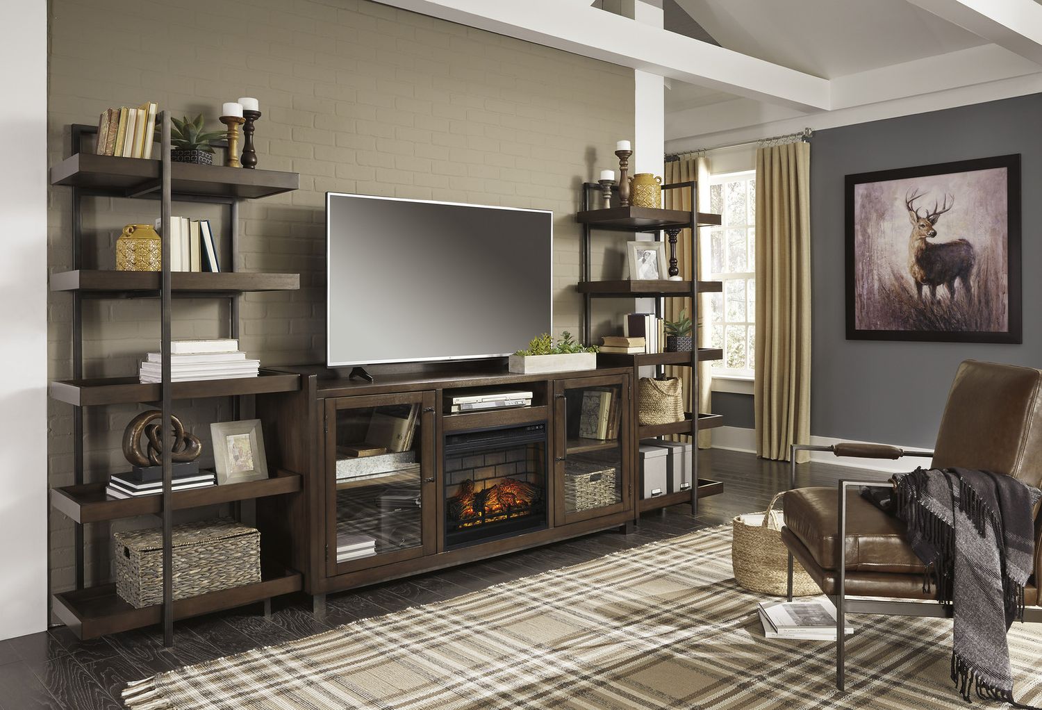 Starmore 3-Piece Wall Unit with Electric Fireplace In Brown W633W6