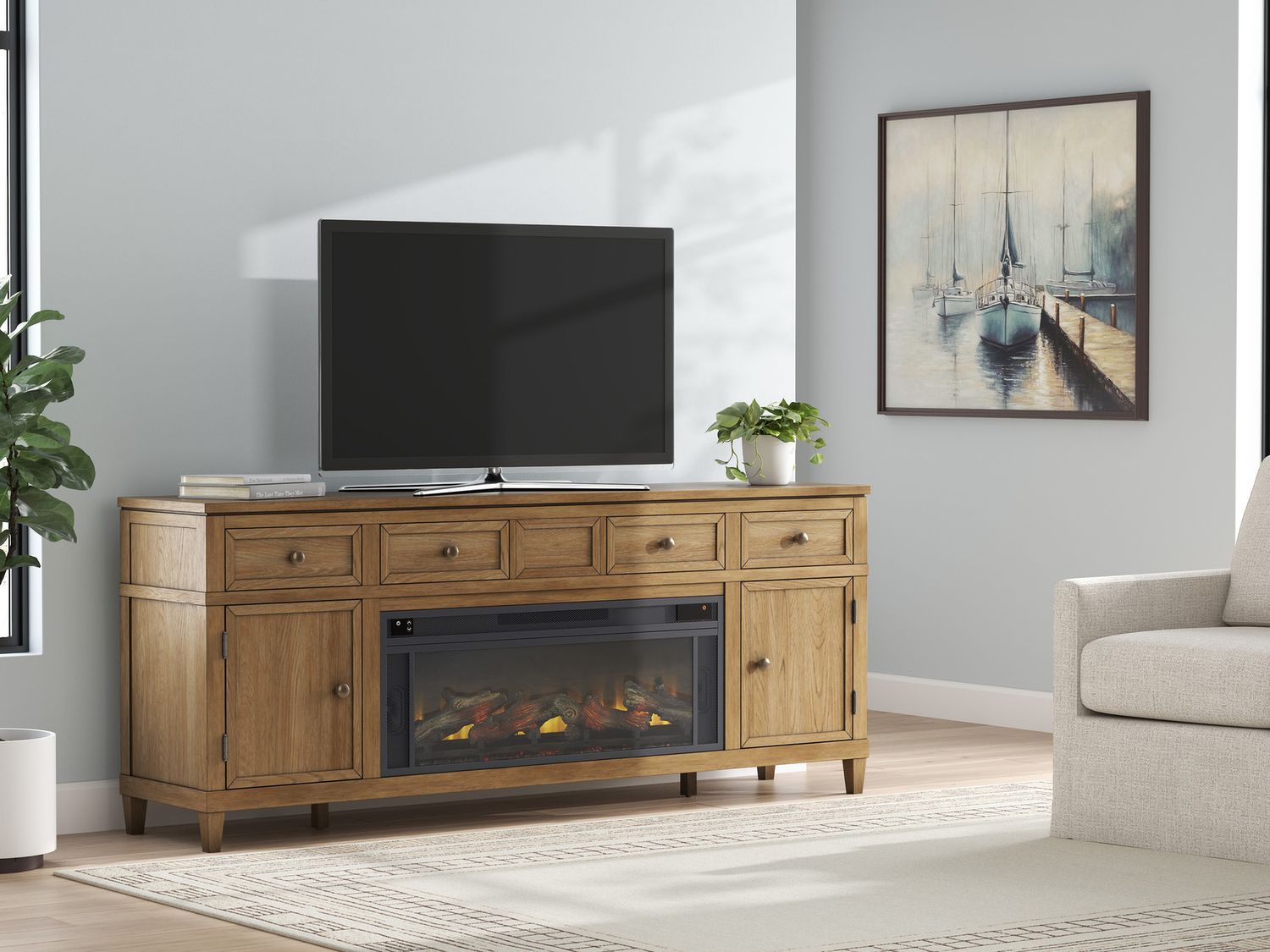 Sharlance 81 Inch TV Stand In Light Brown W65568
