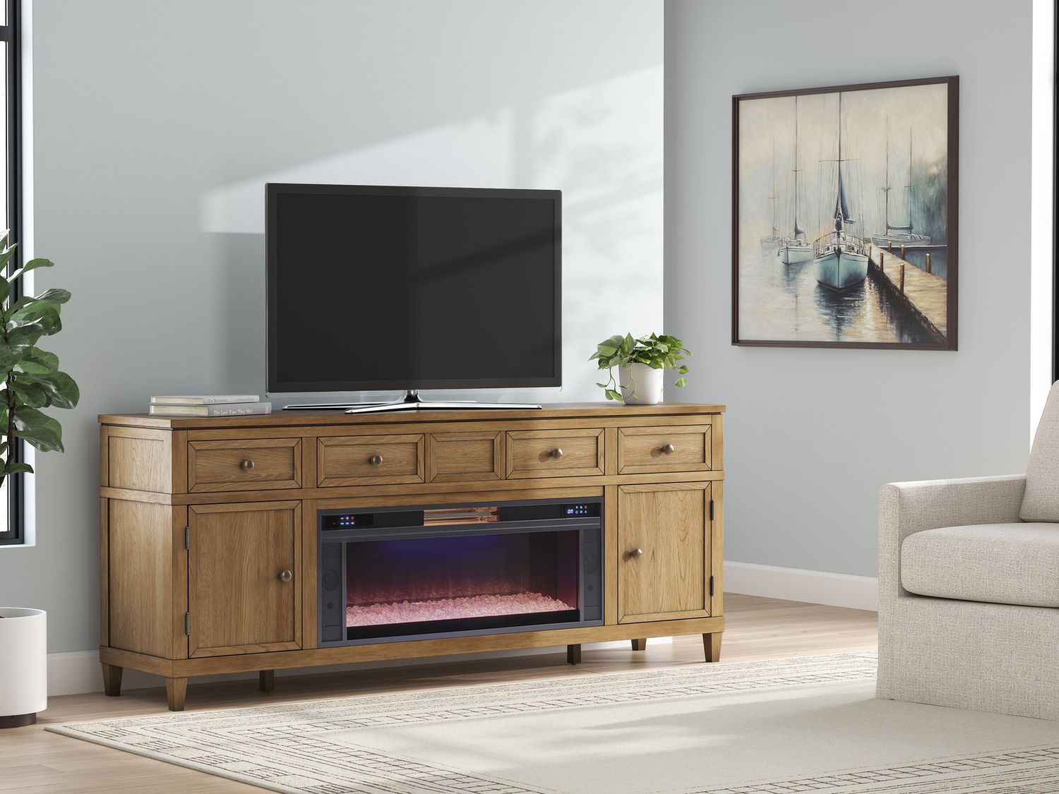 Sharlance 81 Inch TV Stand In Light Brown W65568