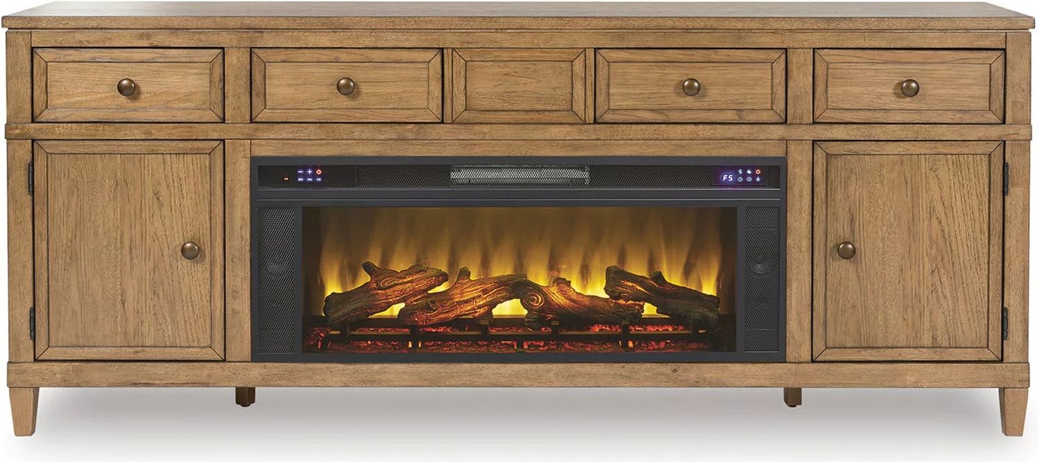 Sharlance 81 Inch TV Stand with Electric Fireplace In Light Brown W655W1