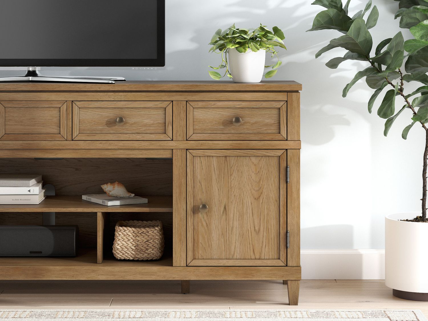 Sharlance 81 Inch TV Stand with Electric Fireplace In Light Brown W655W1