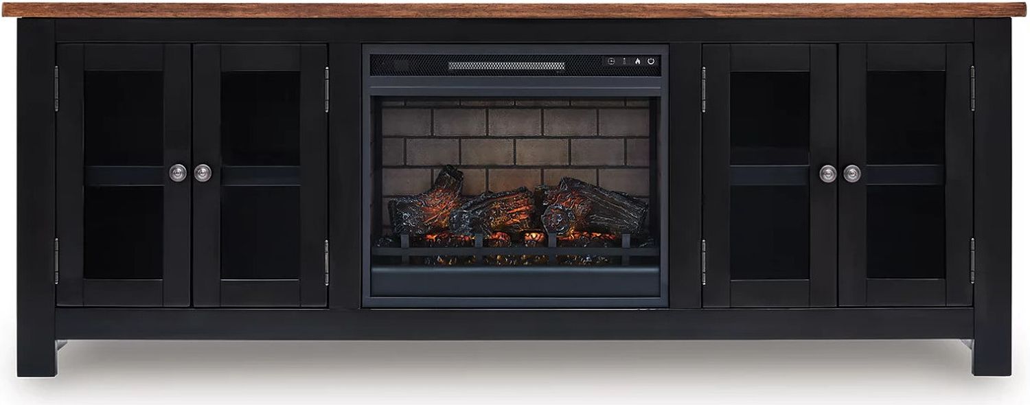 Wildenauer 76 Inch TV Stand with Electric Fireplace In Brown and Black W664W1