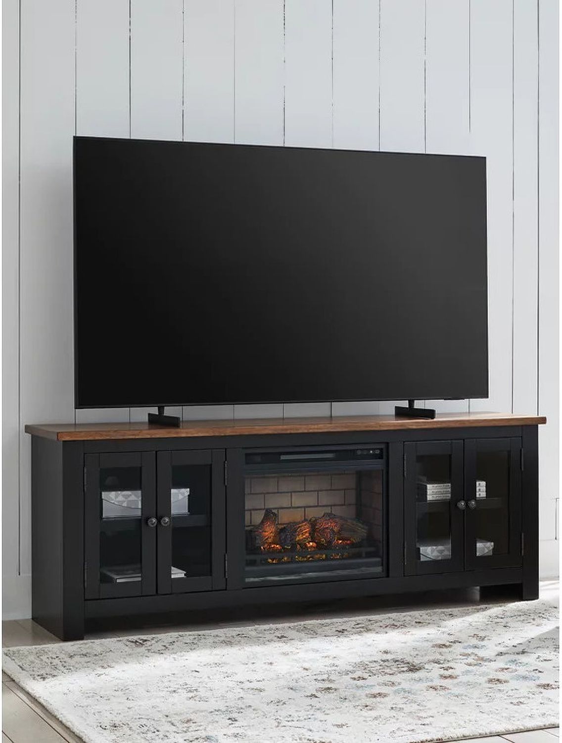 Wildenauer 76 Inch TV Stand with Electric Fireplace In Brown and Black W664W1