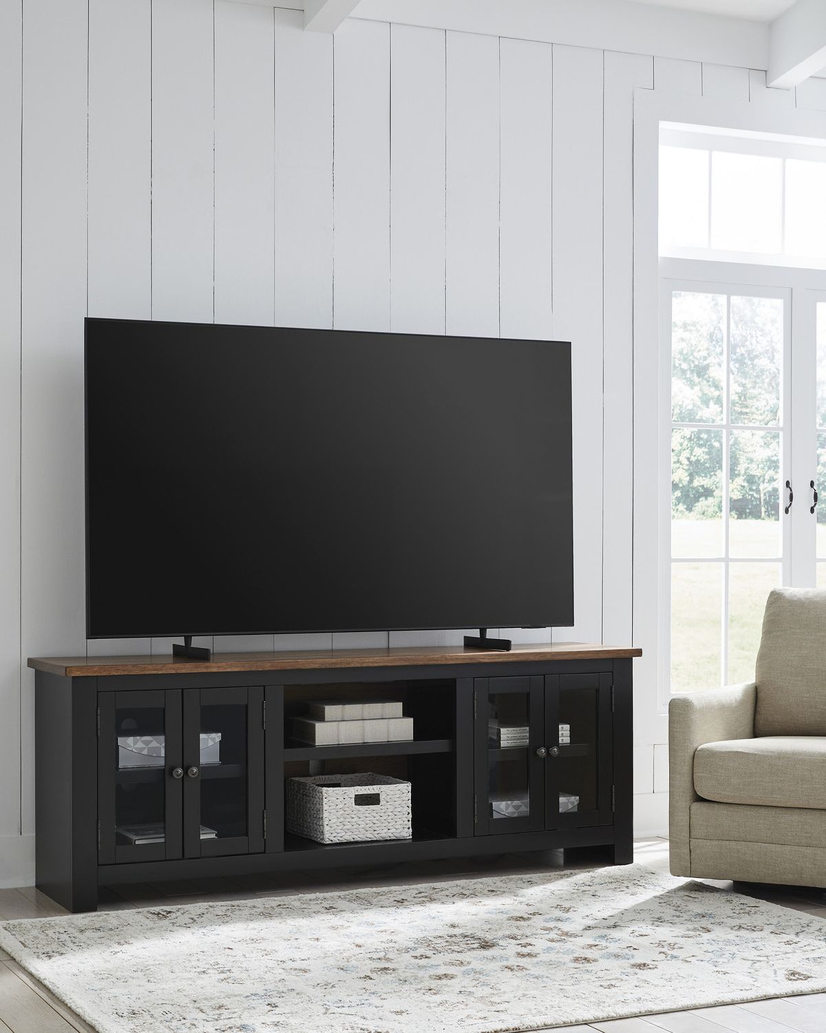 Wildenauer 76 Inch TV Stand with Electric Fireplace In Brown and Black W664W2