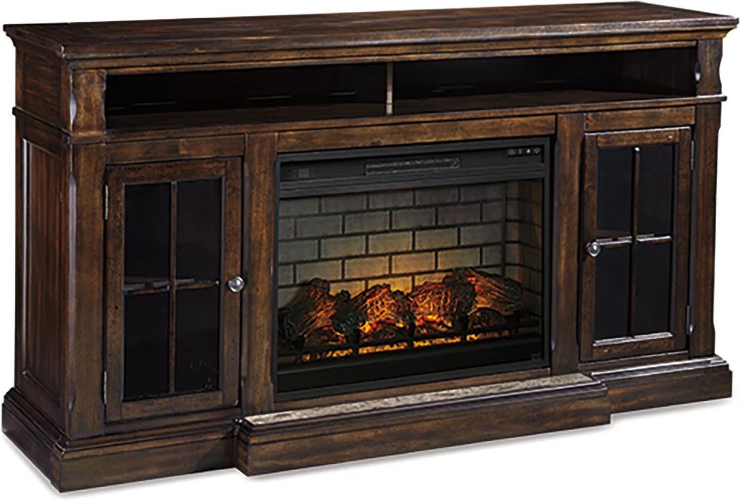 Roddinton Dark Brown 72 Inch TV Stand With Electric Fireplace W701W8