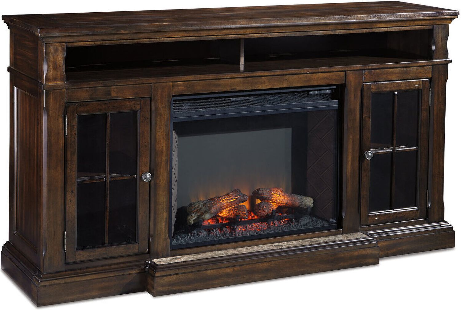 Roddinton Dark Brown 72 Inch TV Stand With Electric Fireplace W701W8