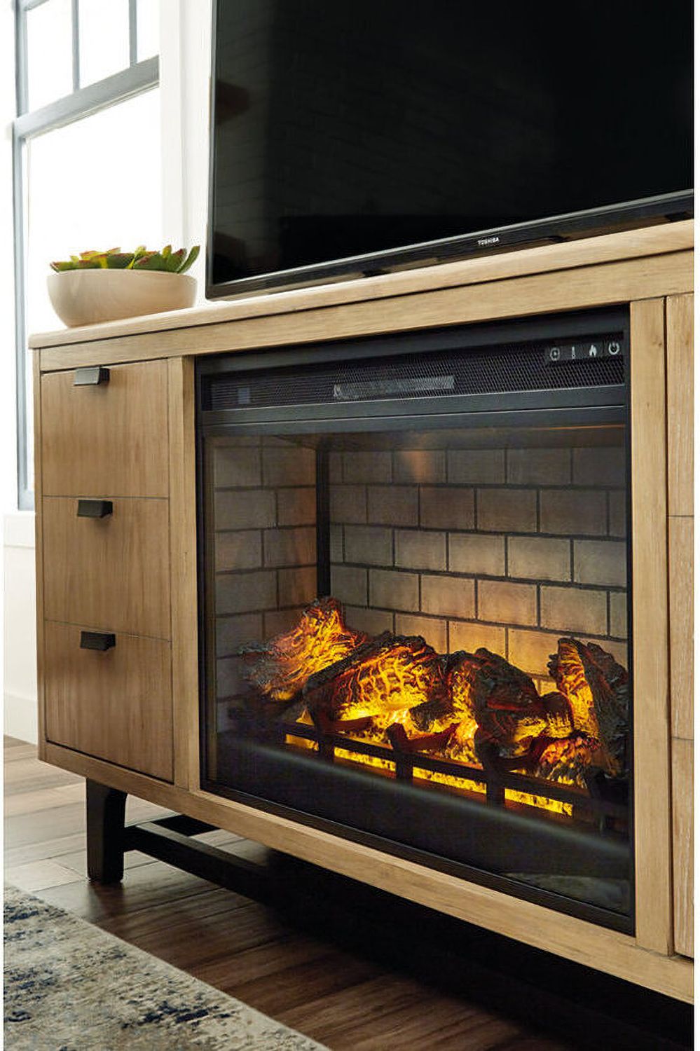 Roddinton Dark Brown 72 Inch TV Stand With Electric Fireplace W701W8