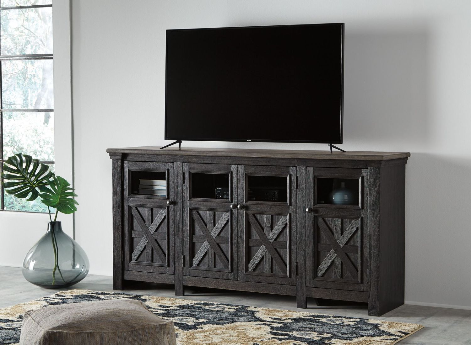 Tyler Creek Black and Gray Extra Large TV Stand W73668