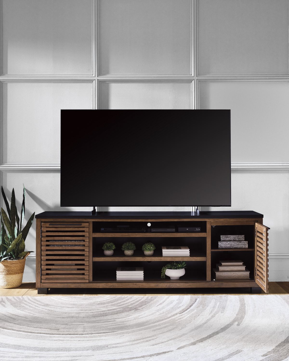 Kallari 84 Inch TV Stand In Warm Brown and Black W73778