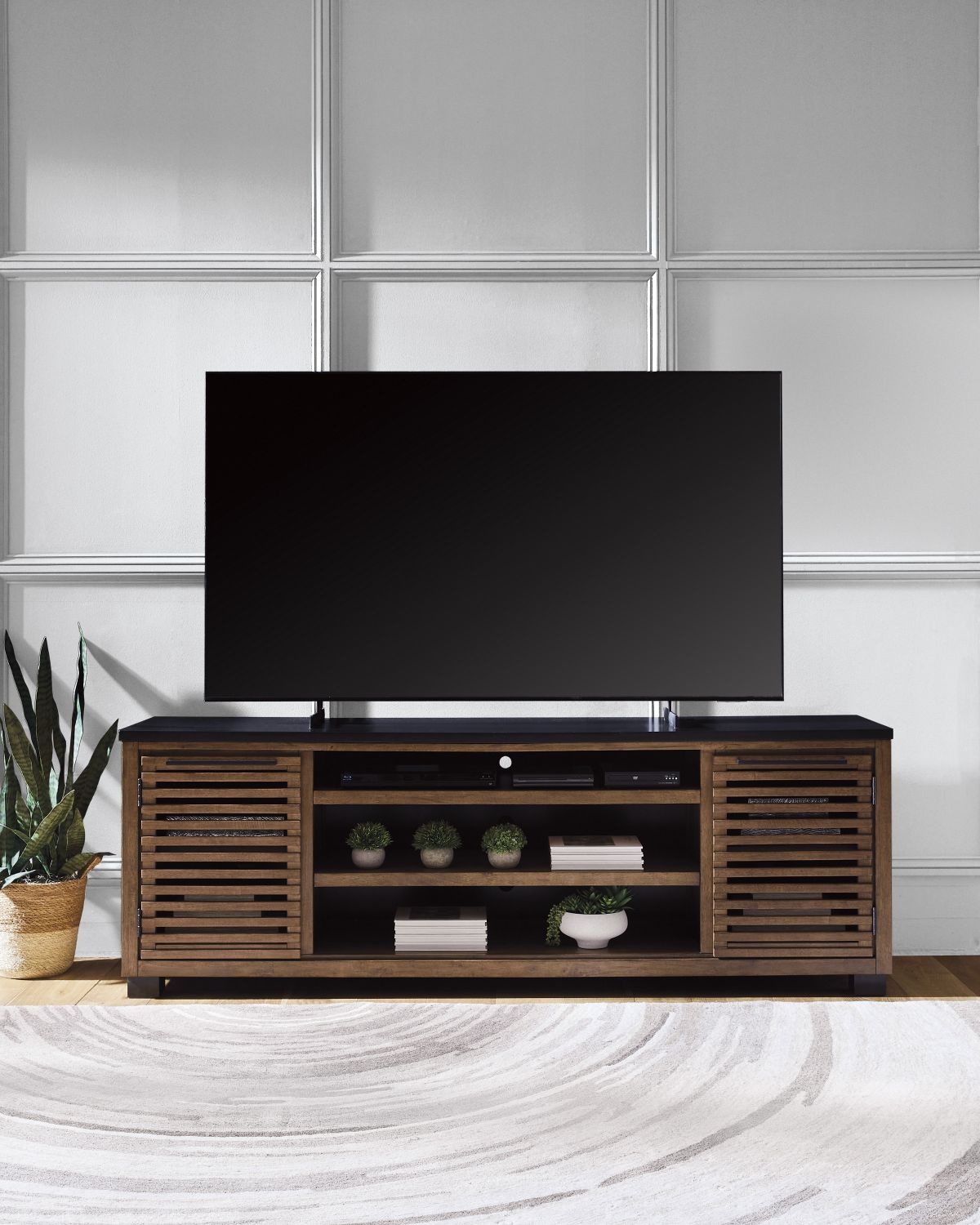 Kallari 84 Inch TV Stand In Warm Brown and Black W73778