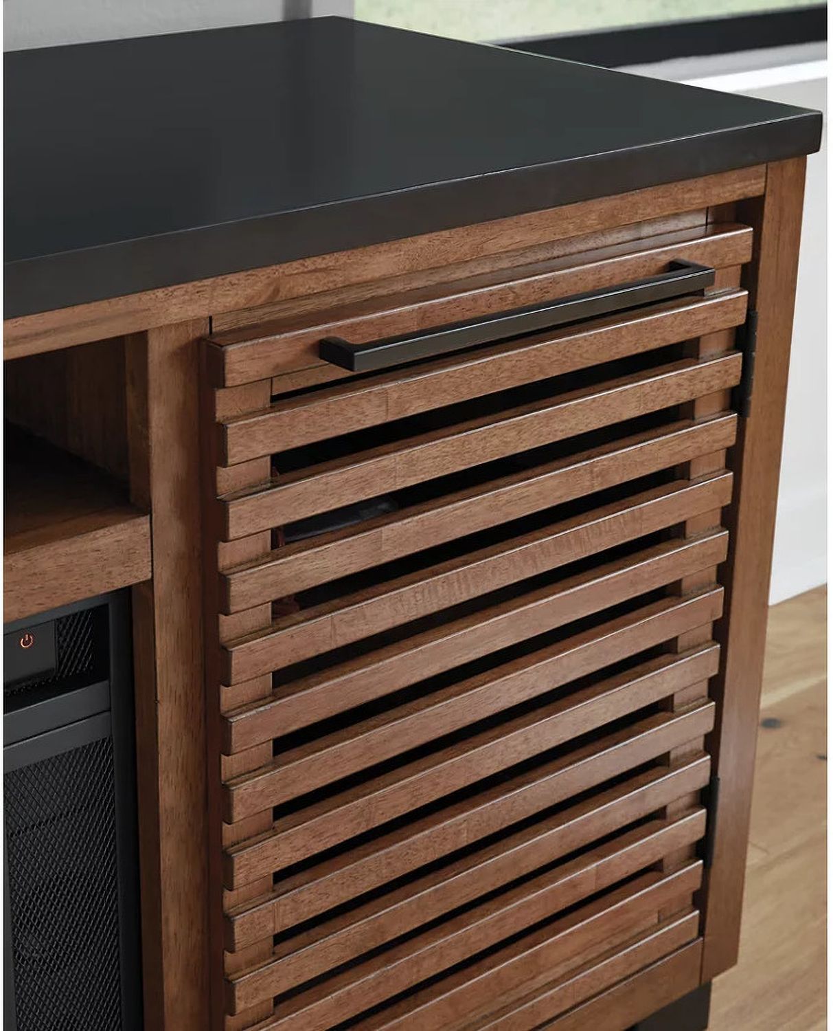 Kallari 84 Inch TV Stand with Electric Fireplace In Warm Brown and Black W737W1