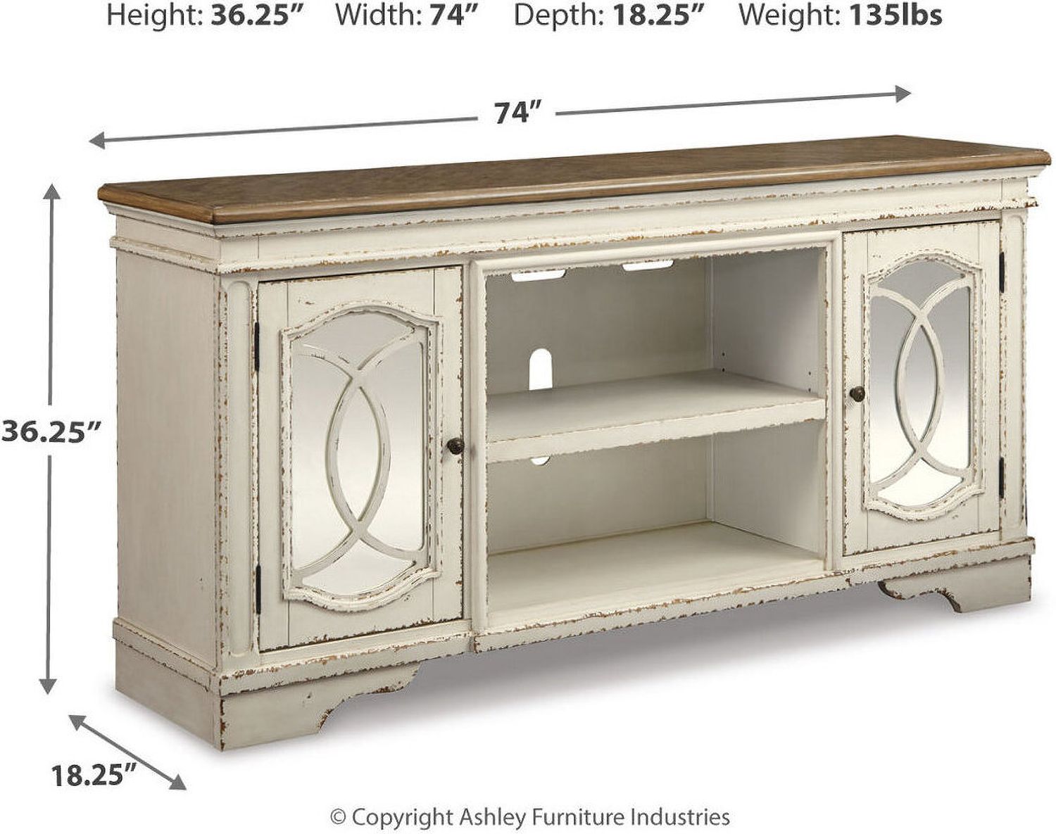 Realyn Chipped White And Distressed 74 Inch TV Stand With Electric Fireplace W743W2
