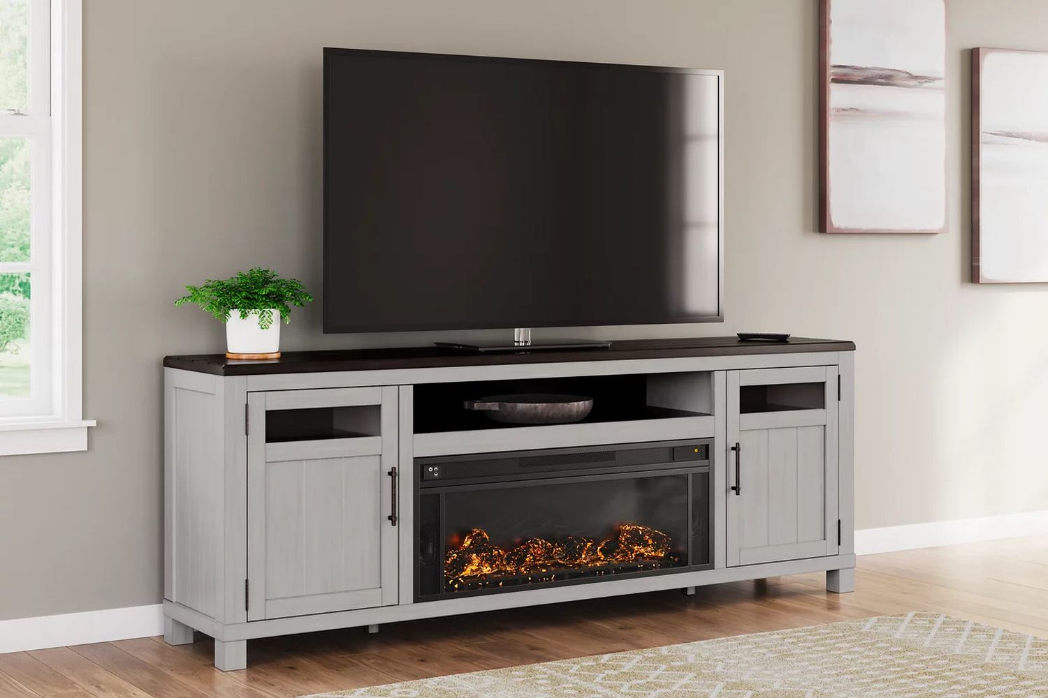 Darborn 88 Inch TV Stand With Electric Fireplace In Gray And Brown W796W1
