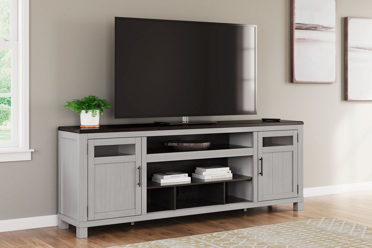 Darborn 88 Inch TV Stand With Electric Fireplace In Gray And Brown W796W1