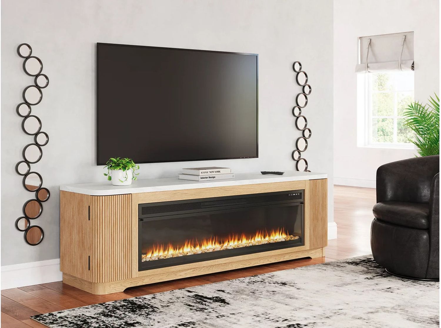 Camdill 80 Inch TV Stand with Electric Fireplace In Light Brown W808W1