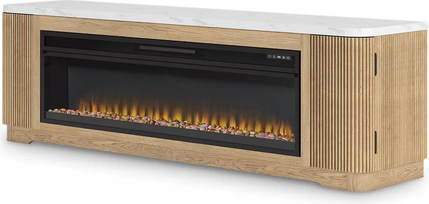 Camdill 80 Inch TV Stand with Electric Fireplace In Light Brown W808W1