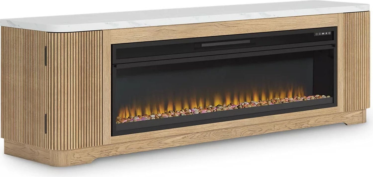 Camdill 80 Inch TV Stand with Electric Fireplace In Light Brown W808W1