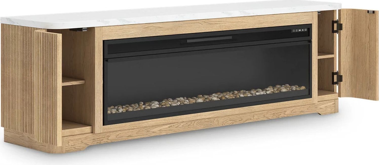 Camdill 80 Inch TV Stand with Electric Fireplace In Light Brown W808W1