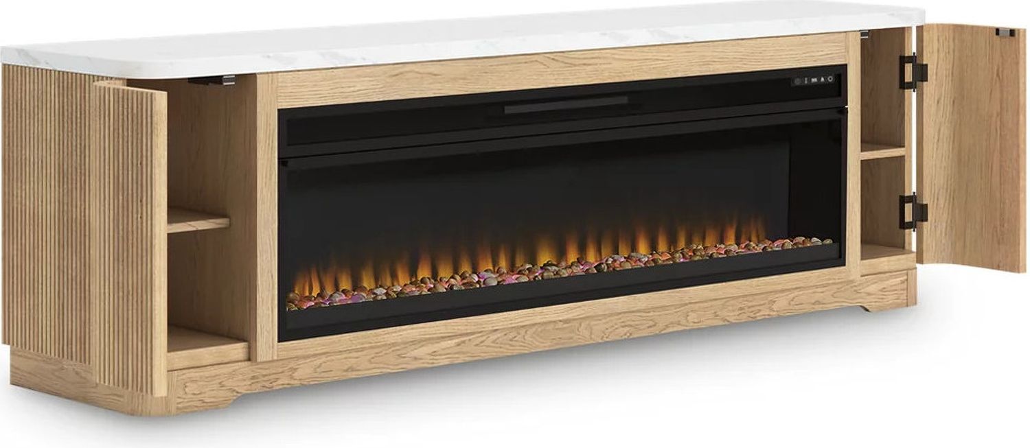 Camdill 80 Inch TV Stand with Electric Fireplace In Light Brown W808W1
