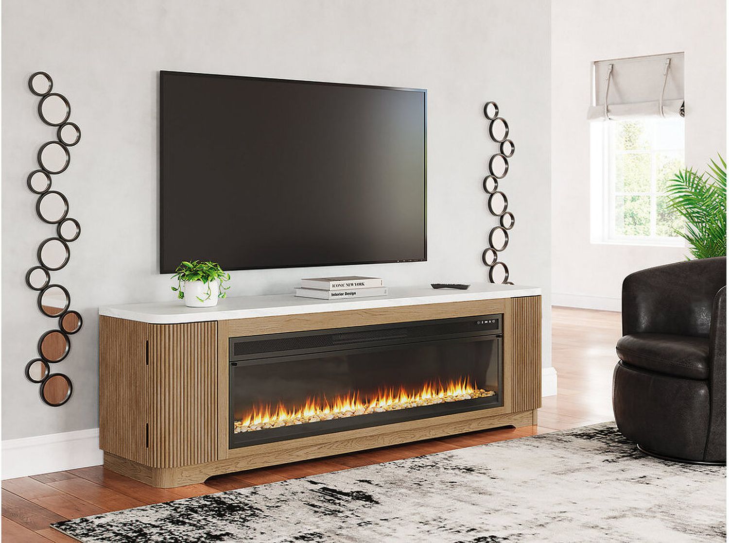 Camdill 80 Inch TV Stand with Electric Fireplace In Light Brown W808W1